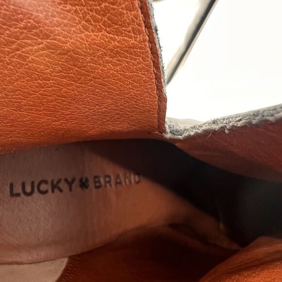 LUCKY BRAND Yolene Leather Boots Womens Size 9.5M Wedge Black Zipper Retro Boho - Picture 10 of 11